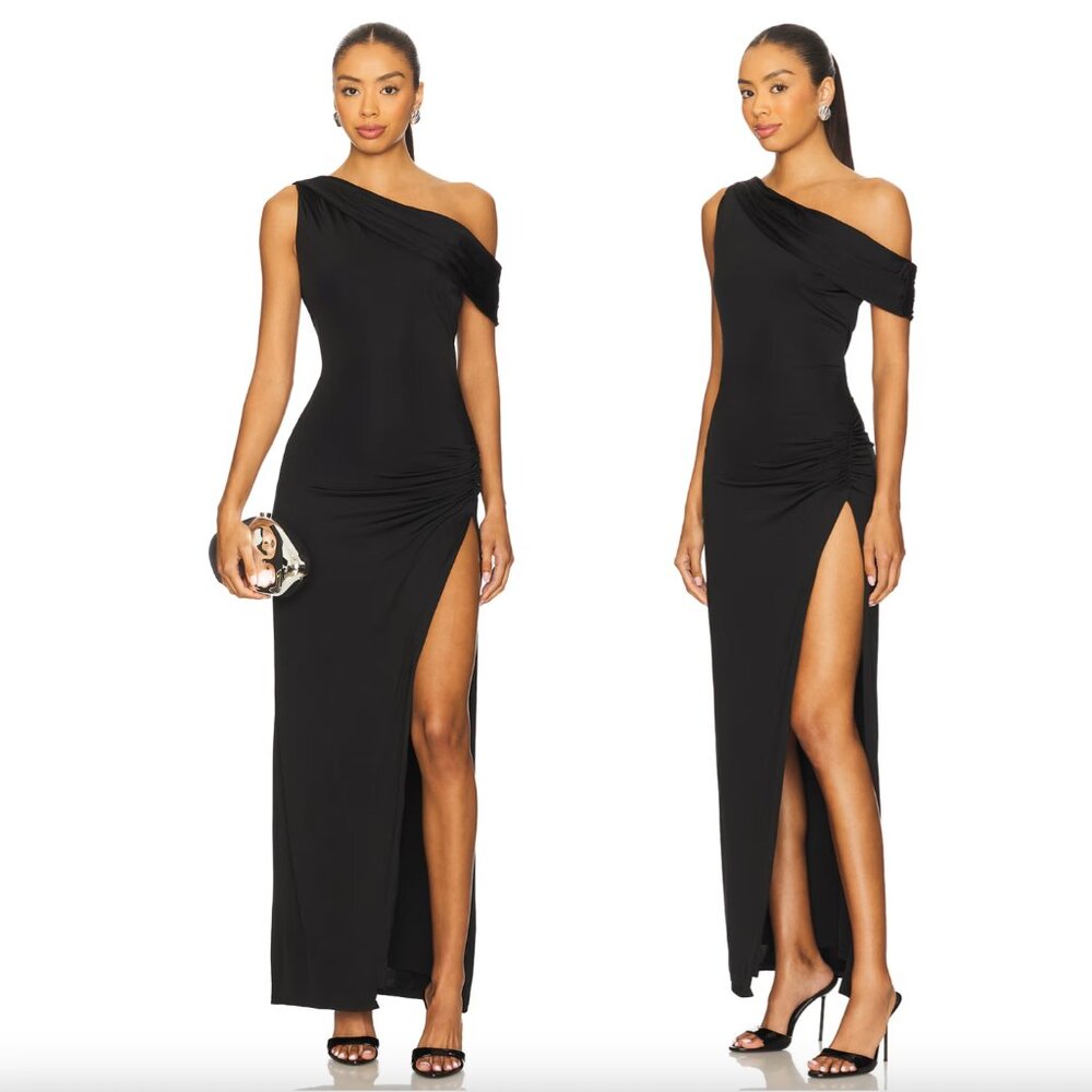 NEW NBD x Yhasmina Ferrara The Ayla Maxi Dress Black Slit One Shoulder Gown XS